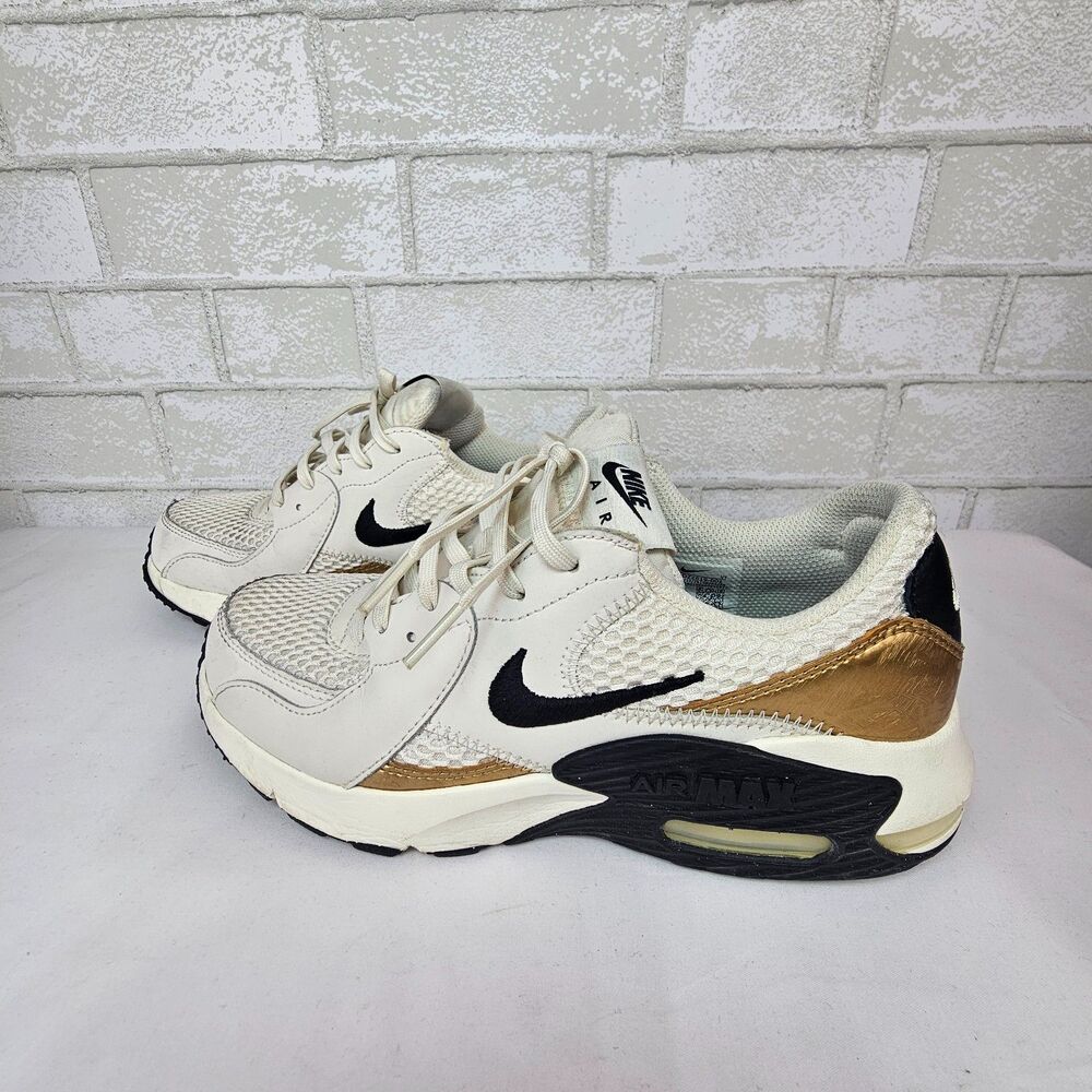 Nike Air Max Excee Sneakers Women 8 White Black Metallic Gold Running Shoes